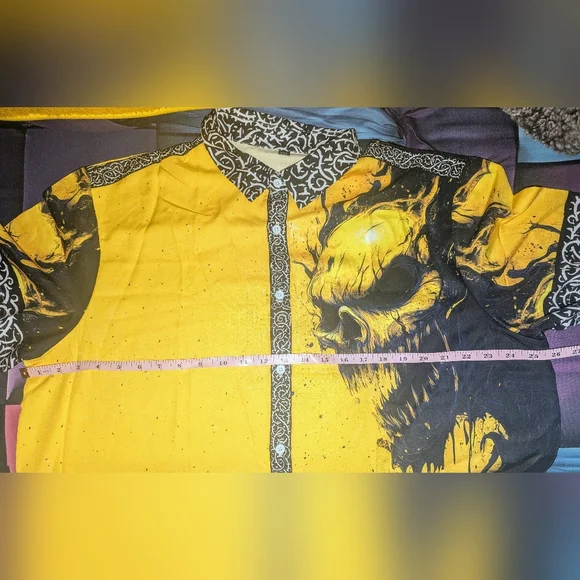 Bold Yellow Graphic Button Down Shirt Fits Like XL - Picture 7 of 10
